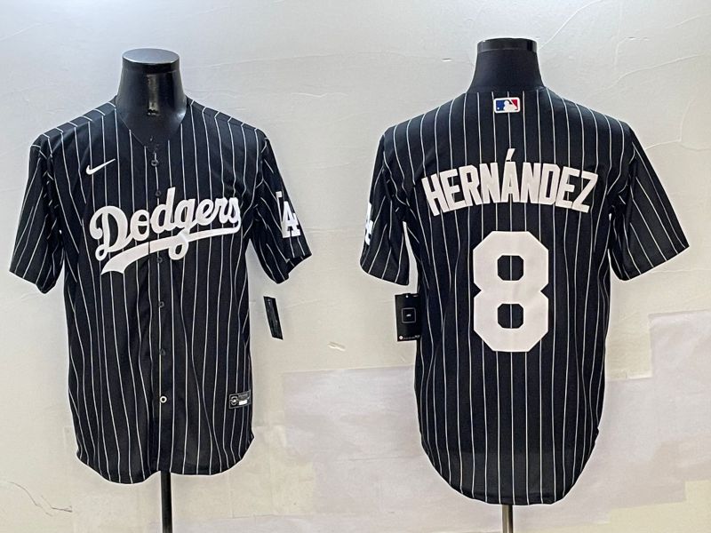 Men Los Angeles Dodgers #8 Hernandez Black Stripe Jointly Name 2025 Nike MLB Jersey style 1->los angeles dodgers->MLB Jersey